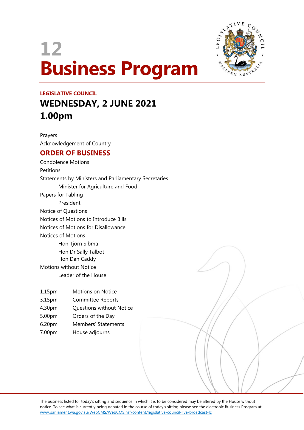 LEGISLATIVE COUNCIL WEDNESDAY, 2 JUNE 2021 1.00Pm