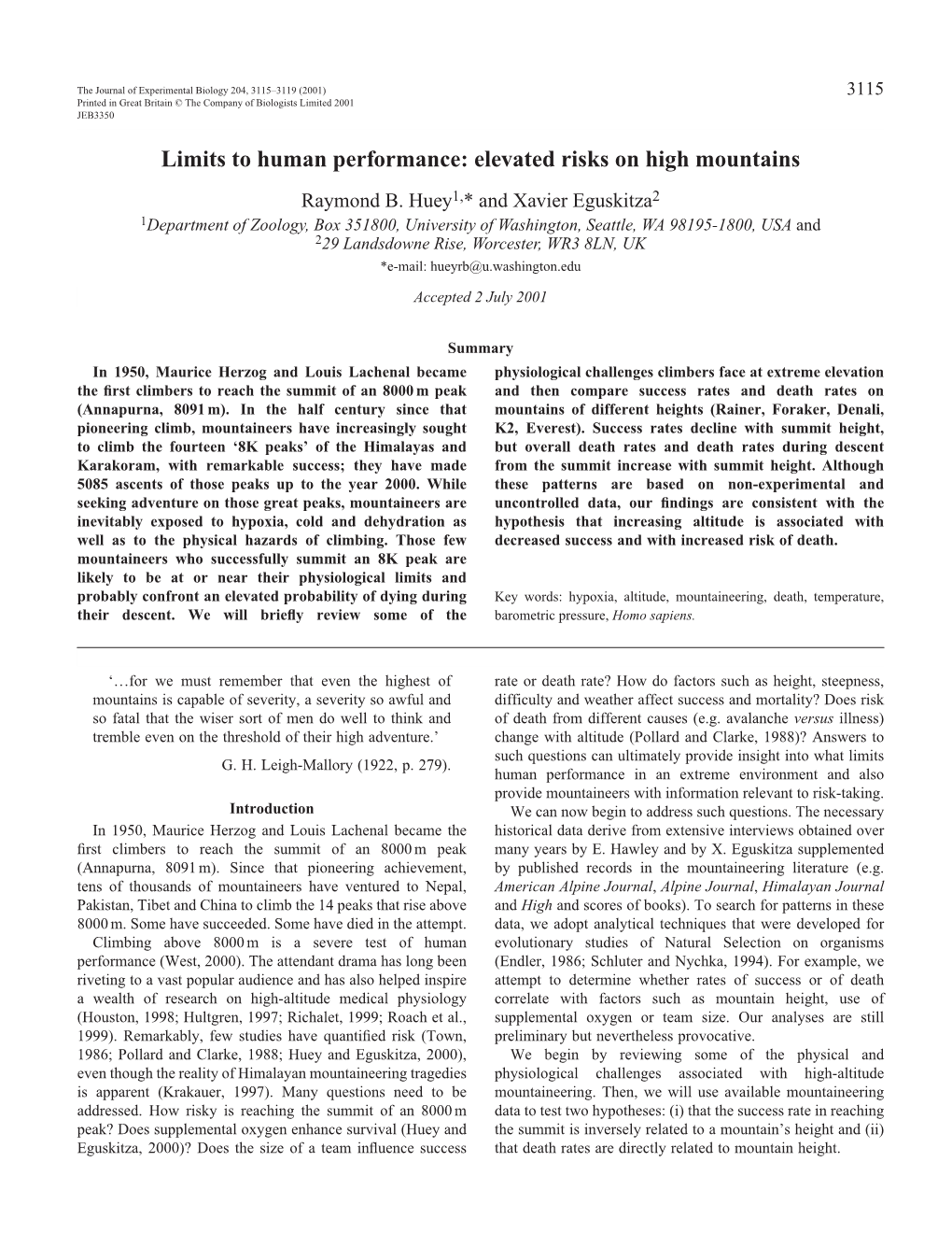 Limits to Human Performance: Elevated Risks on High Mountains Raymond B