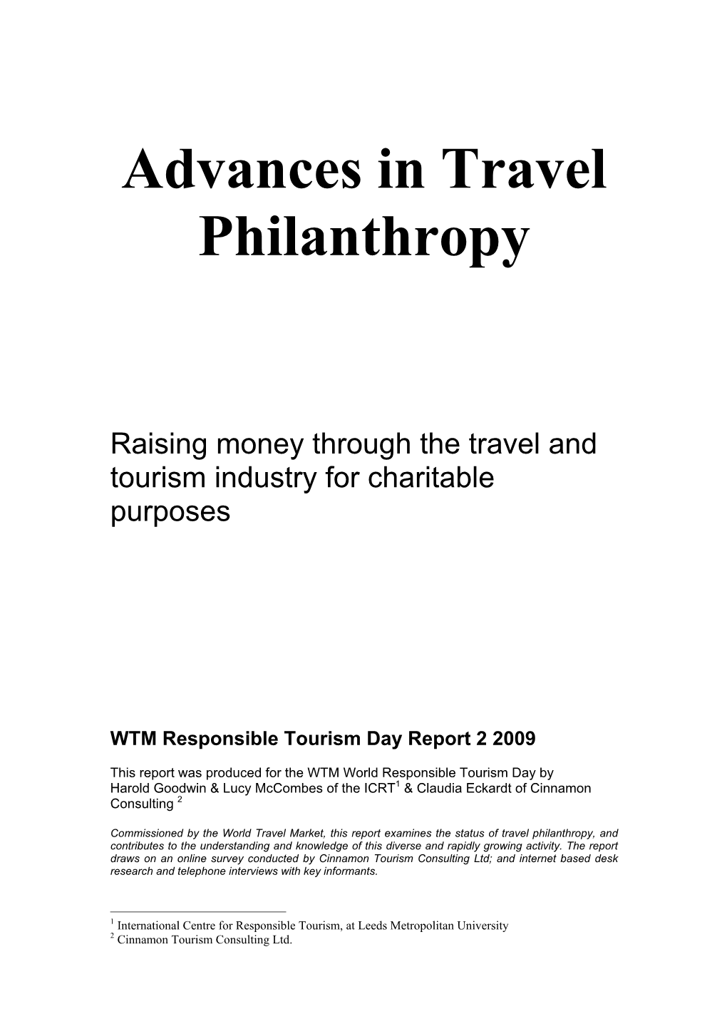 Advances in Travel Philanthropy