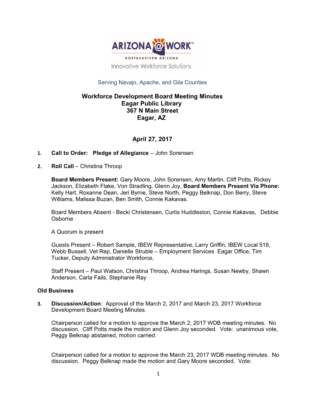 Workforce Development Board Meeting Minutes