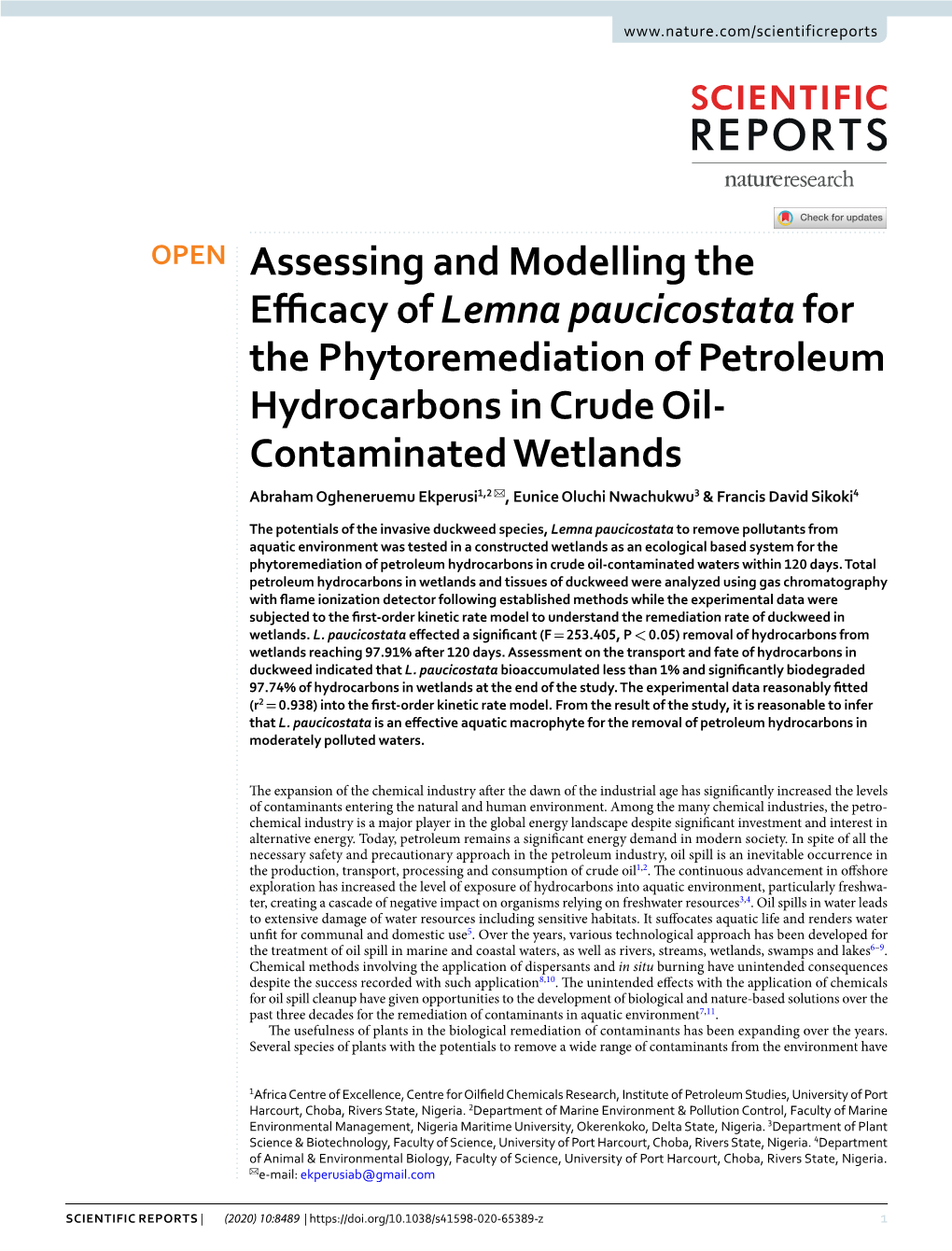 Assessing and Modelling the Efficacy of Lemna Paucicostata for The