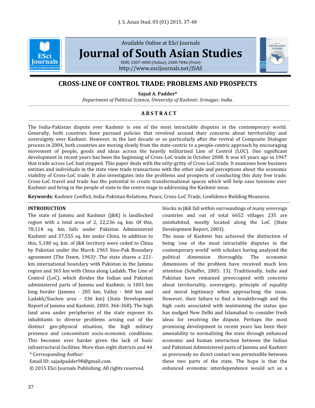 CROSS-LINE of CONTROL TRADE: PROBLEMS and PROSPECTS Sajad A