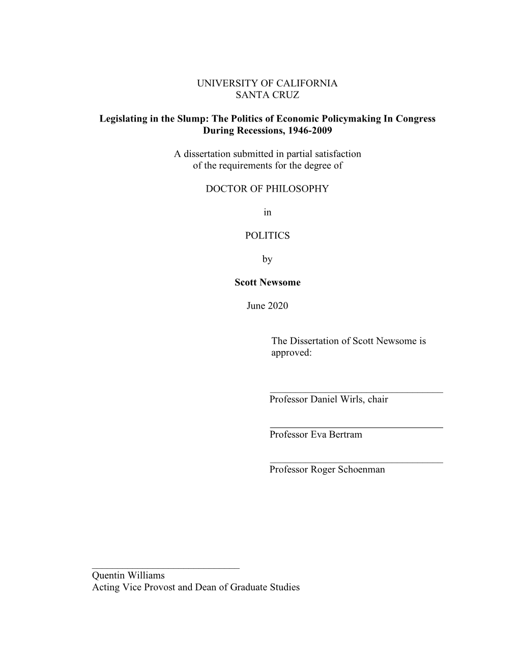 The Politics of Economic Policymaking in Congress During Recessions, 1946-2009