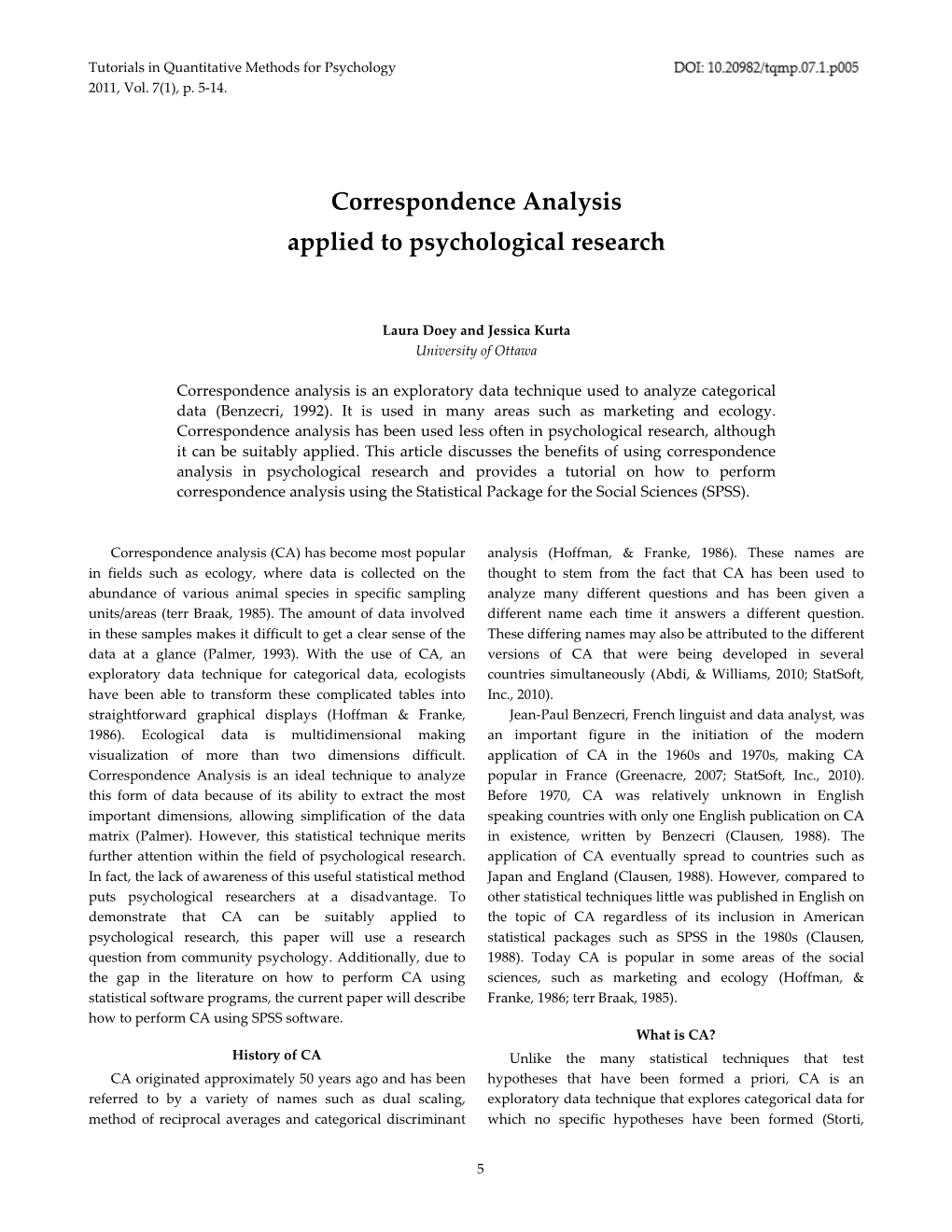 Correspondence Analysis Applied to Psychological Research