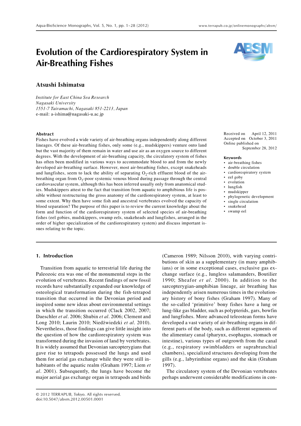 Evolution of the Cardiorespiratory System in Air-Breathing Fishes