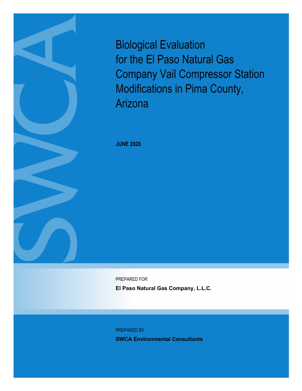 Biological Evaluation for the El Paso Natural Gas Company Vail Compressor Station Modifications in Pima County, Arizona
