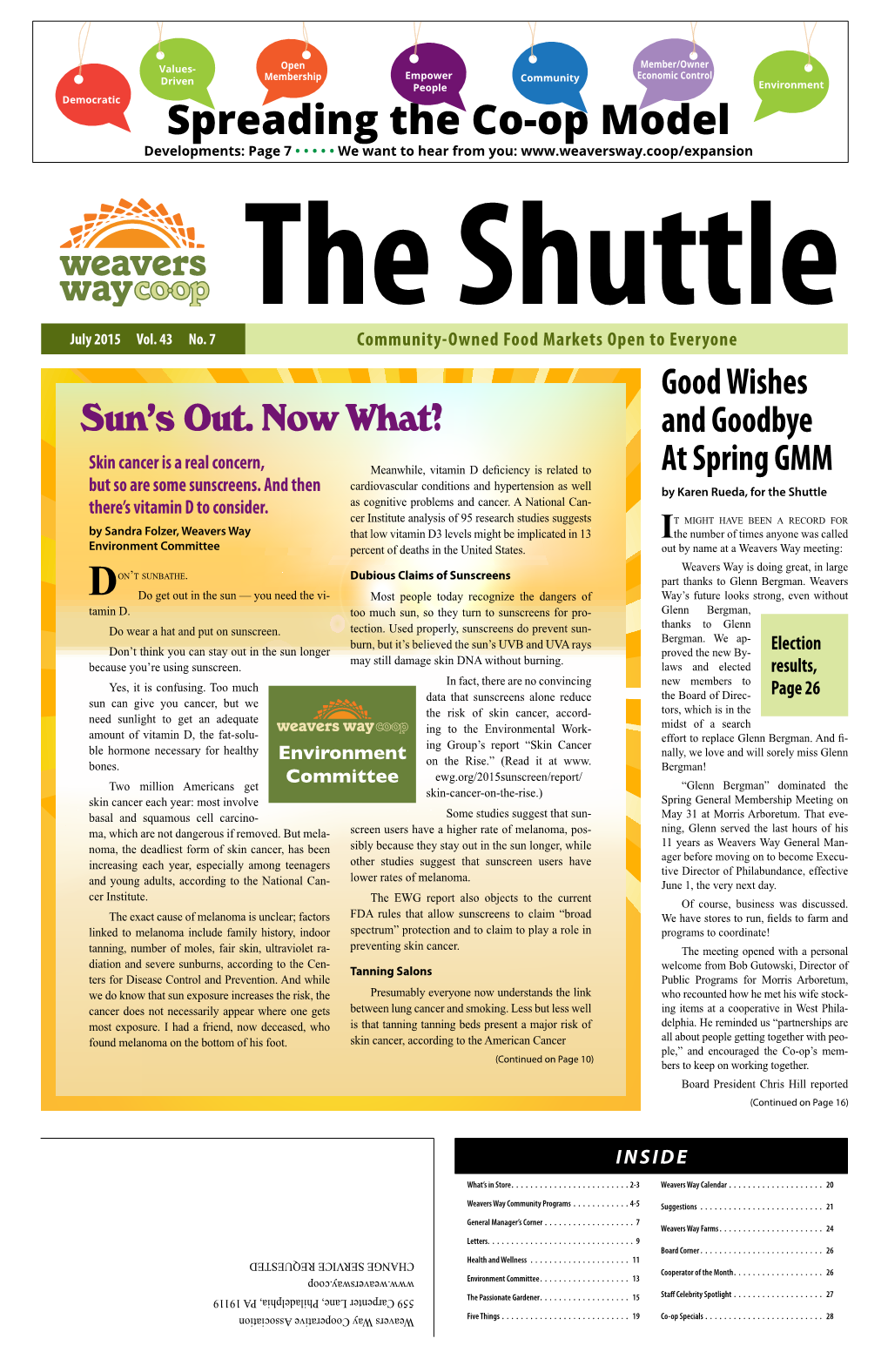 Spreading the Co-Op Model Developments: Page 7 • • • • • We Want to Hear from You: the Shuttle July 2015 Vol