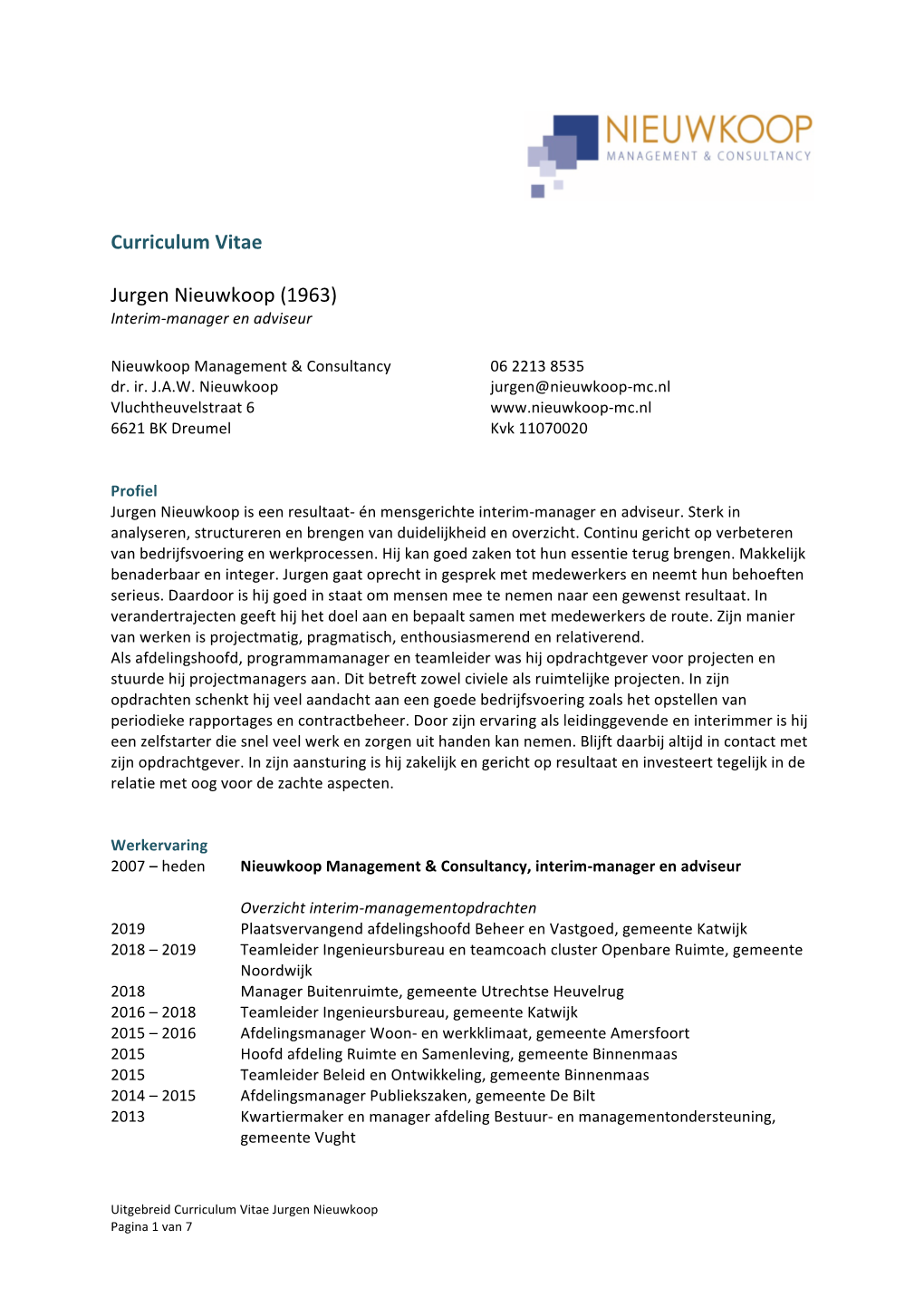 Curriculum Vitae Jurgen Nieuwkoop (1963)