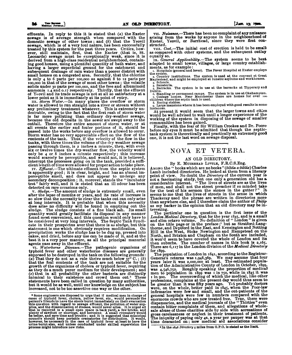 NOVA ET VETERA. Would Scarcely Be Perceptible, and Would Not, It Is Believed, Interrupt the Processes Going on in the Tank, Provided a Suffi- an OLD DIRECTORY