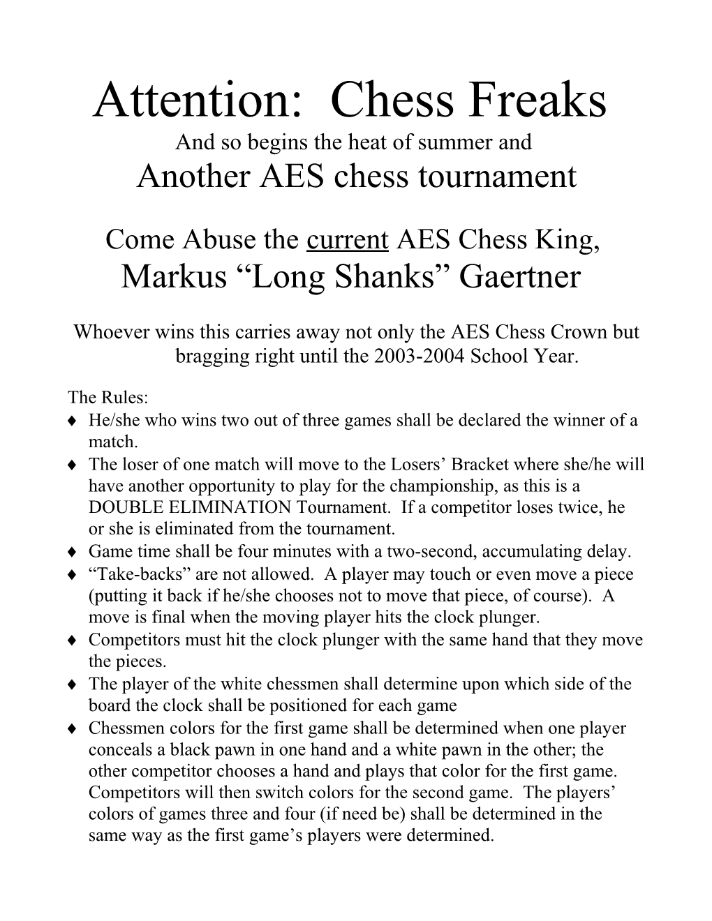 Attention: Chess Freaks