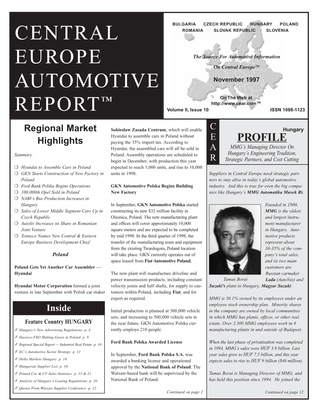 CENTRAL EUROPE AUTOMOTIVE REPORT™ © Central European Trade & Marketing, L.L.C