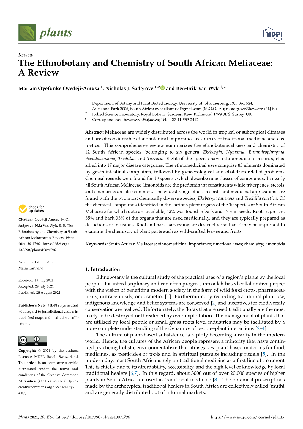 The Ethnobotany and Chemistry of South African Meliaceae: a Review