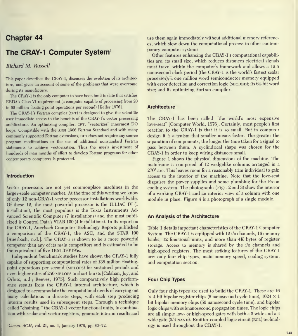 The CRAY-1 Computer System^