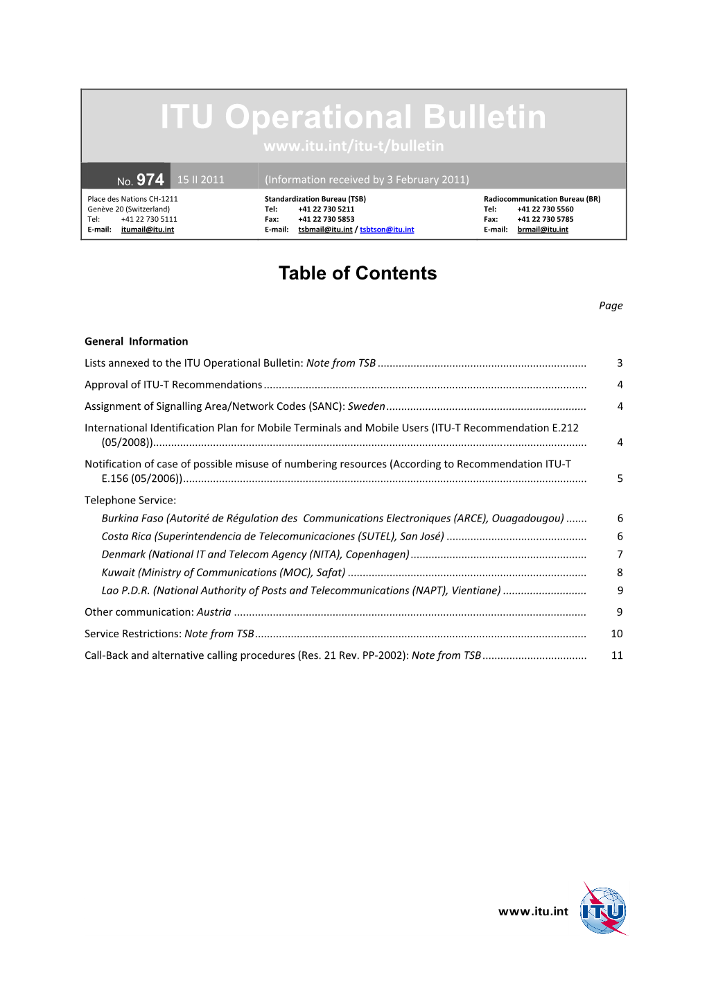 ITU Operational Bulletin