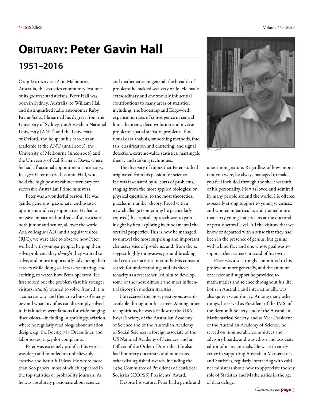 Obituary: Peter Gavin Hall 1951–2016