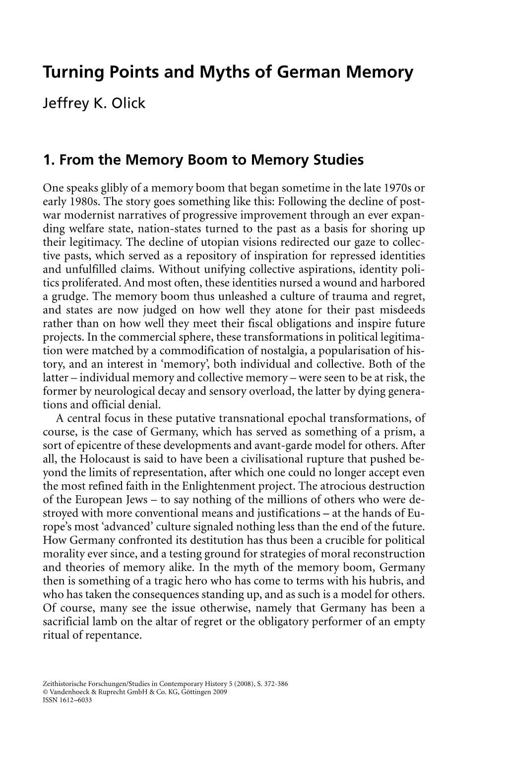 Turning Points and Myths of German Memory