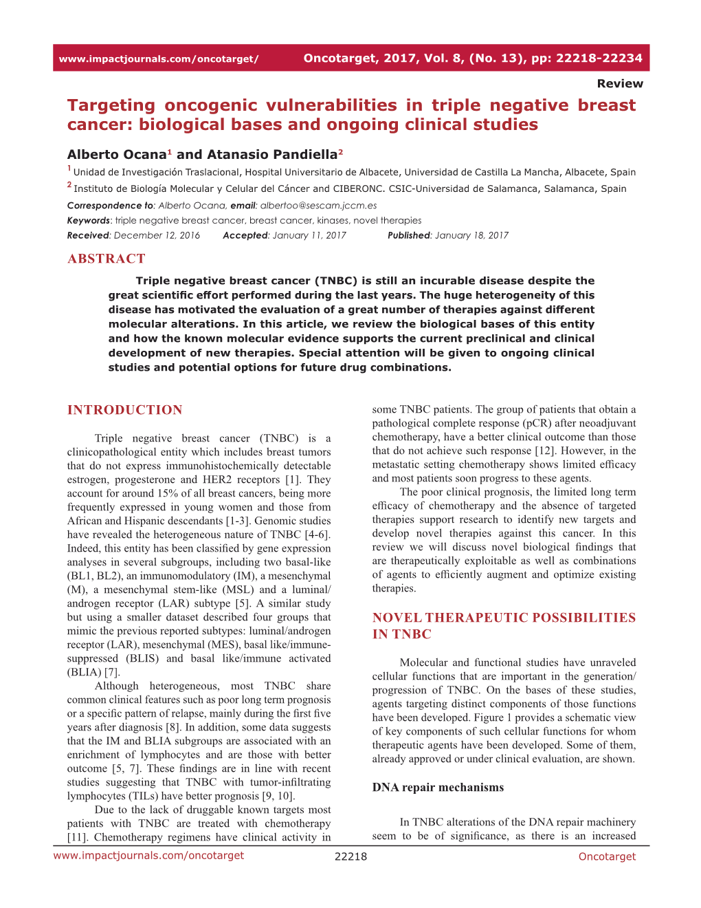 Targeting Oncogenic Vulnerabilities in Triple Negative Breast Cancer: Biological Bases and Ongoing Clinical Studies