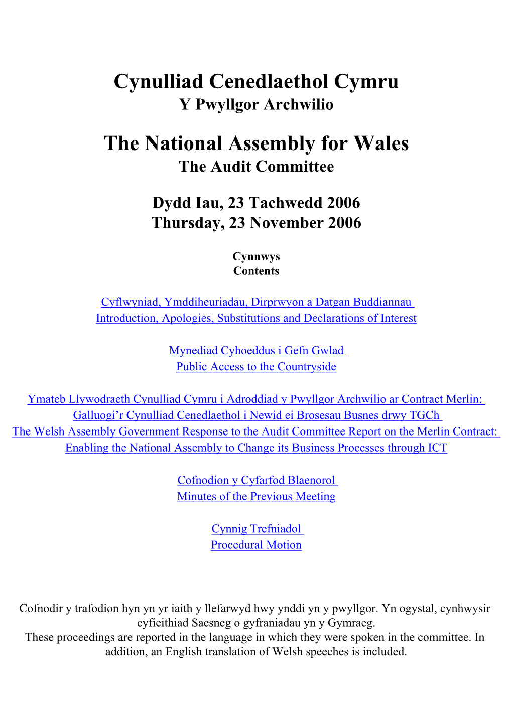 Y Pwyllgor Archwilio/The Audit Committee