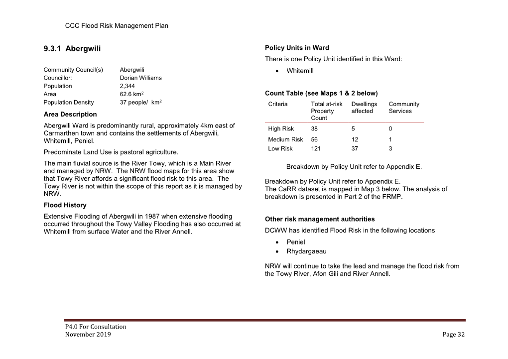 Abergwili Policy Units in Ward There Is One Policy Unit Identified in This Ward