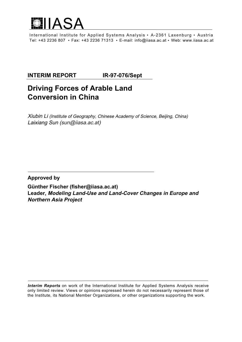 Driving Forces of Arable Land Conversion in China