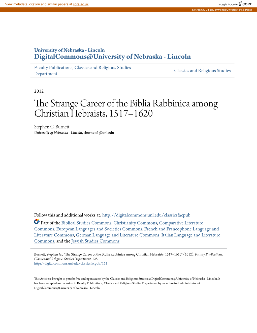 The Strange Career of the Biblia Rabbinica Among Christian Hebraists, 1517–1620