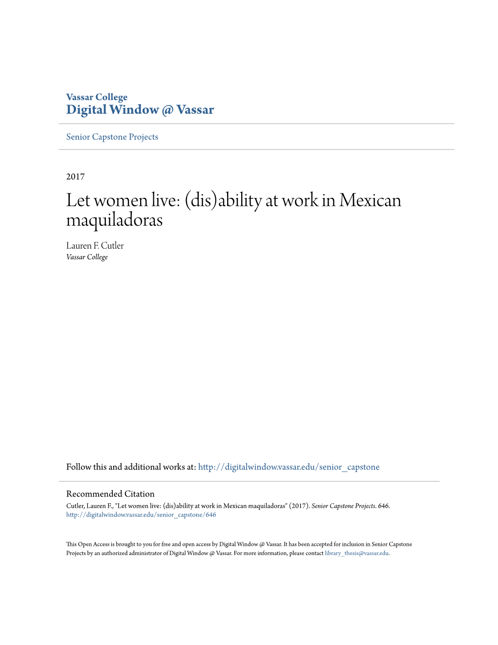 (Dis)Ability at Work in Mexican Maquiladoras Lauren F
