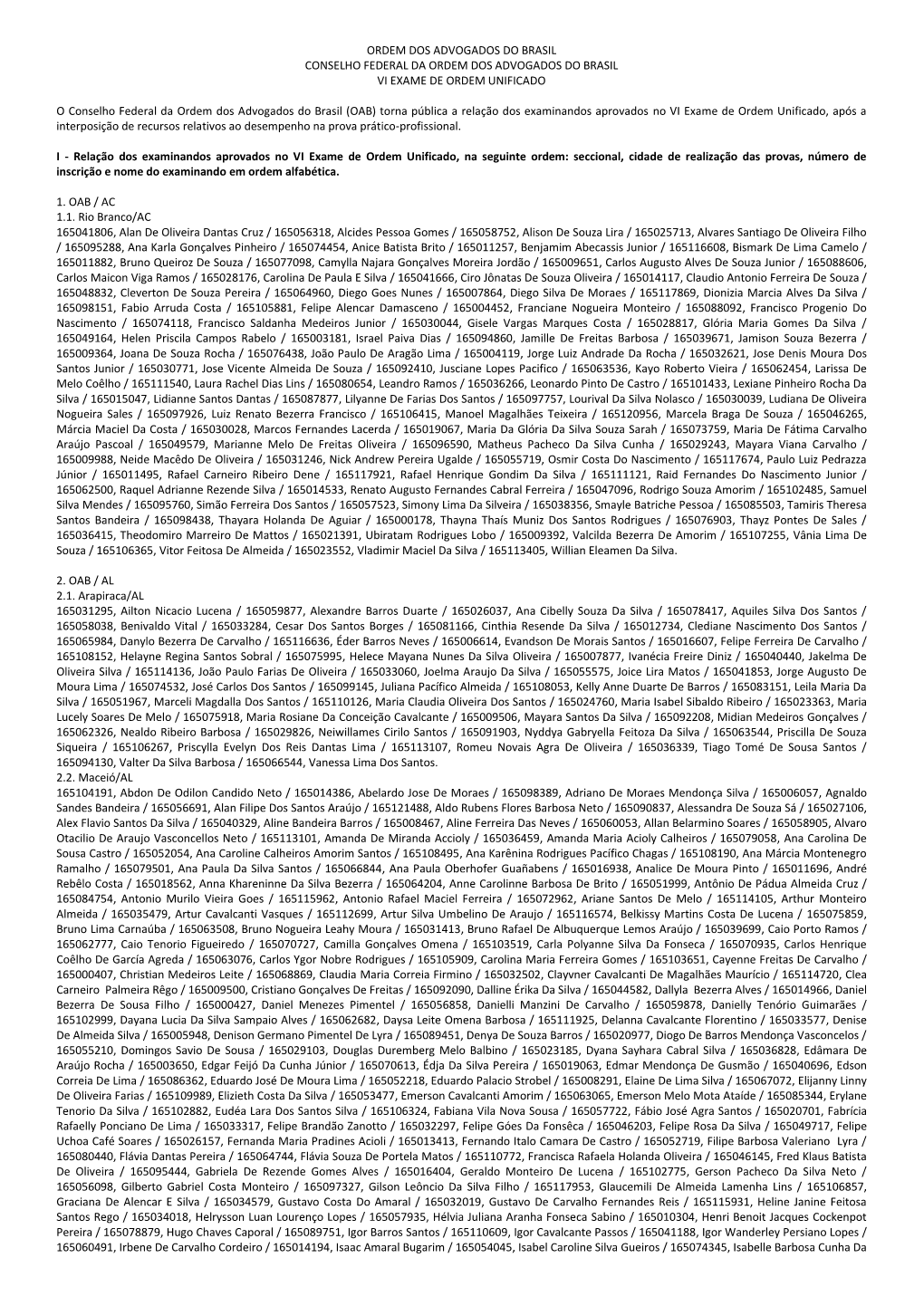 Ordem Dos Advogados Do Brasil Conselho Federal Da Ordem Dos Advogados Do Brasil Vi Exame De Ordem Unificado