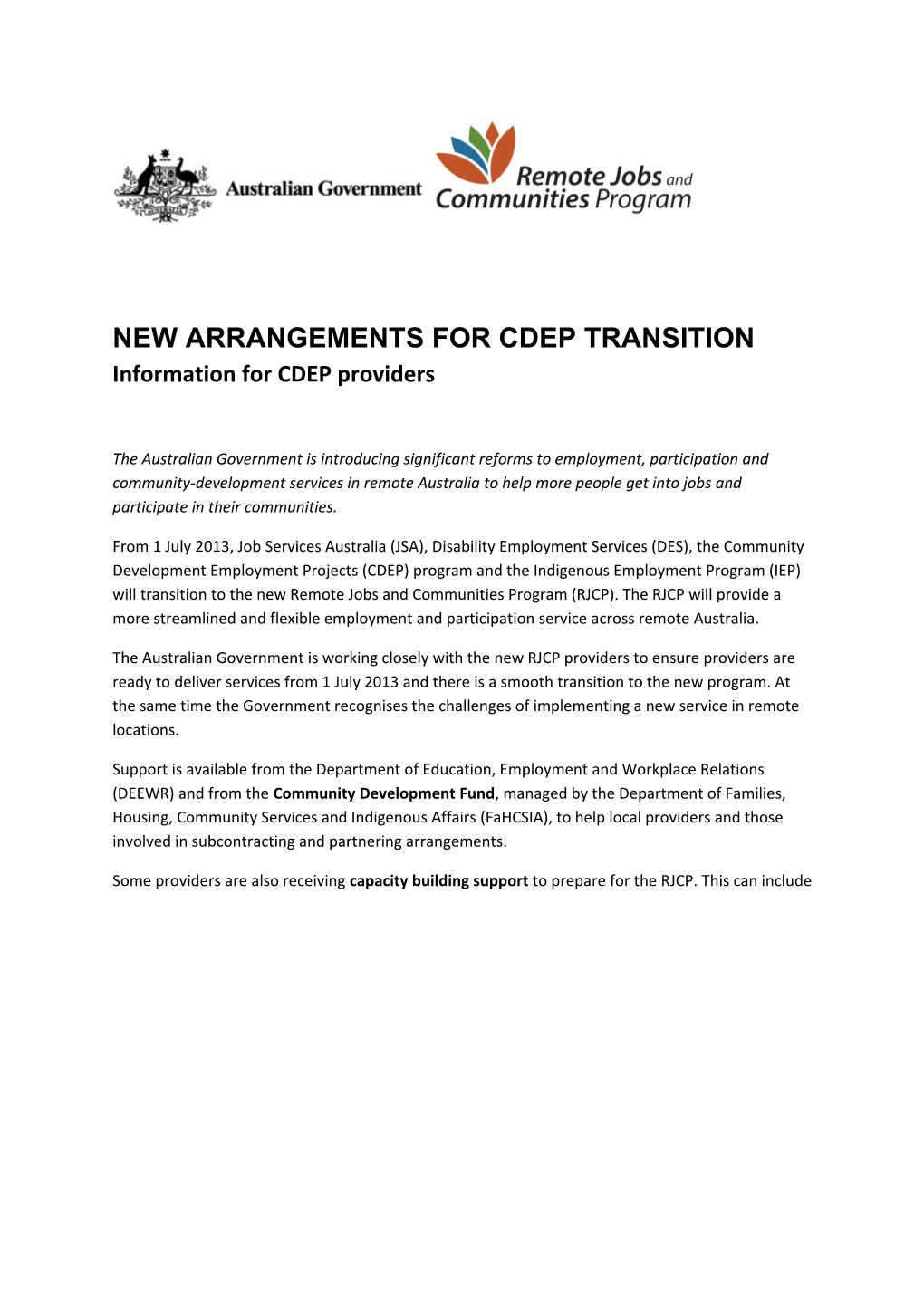 Information For CDEP Providers