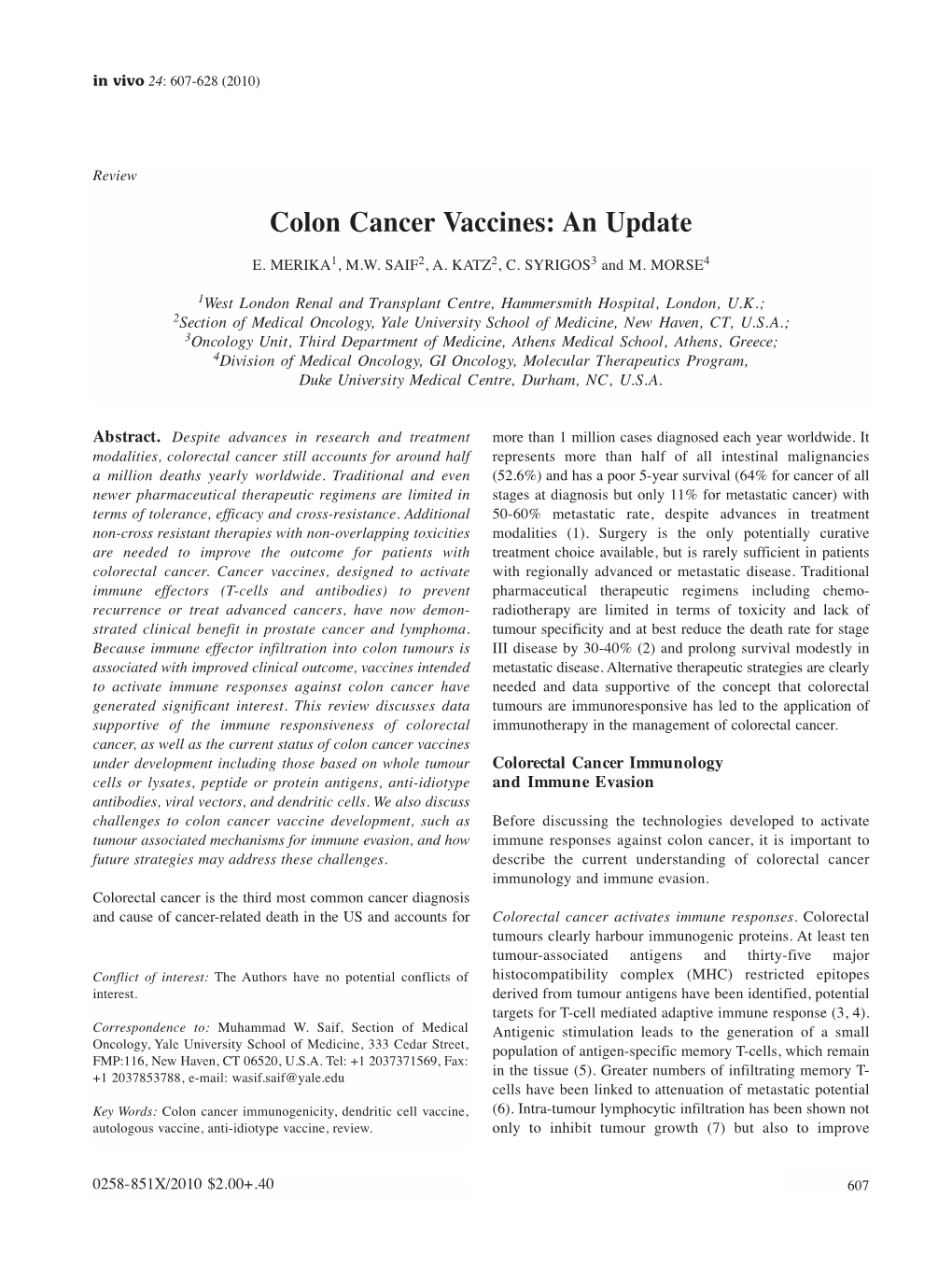 Colon Cancer Vaccines: an Update