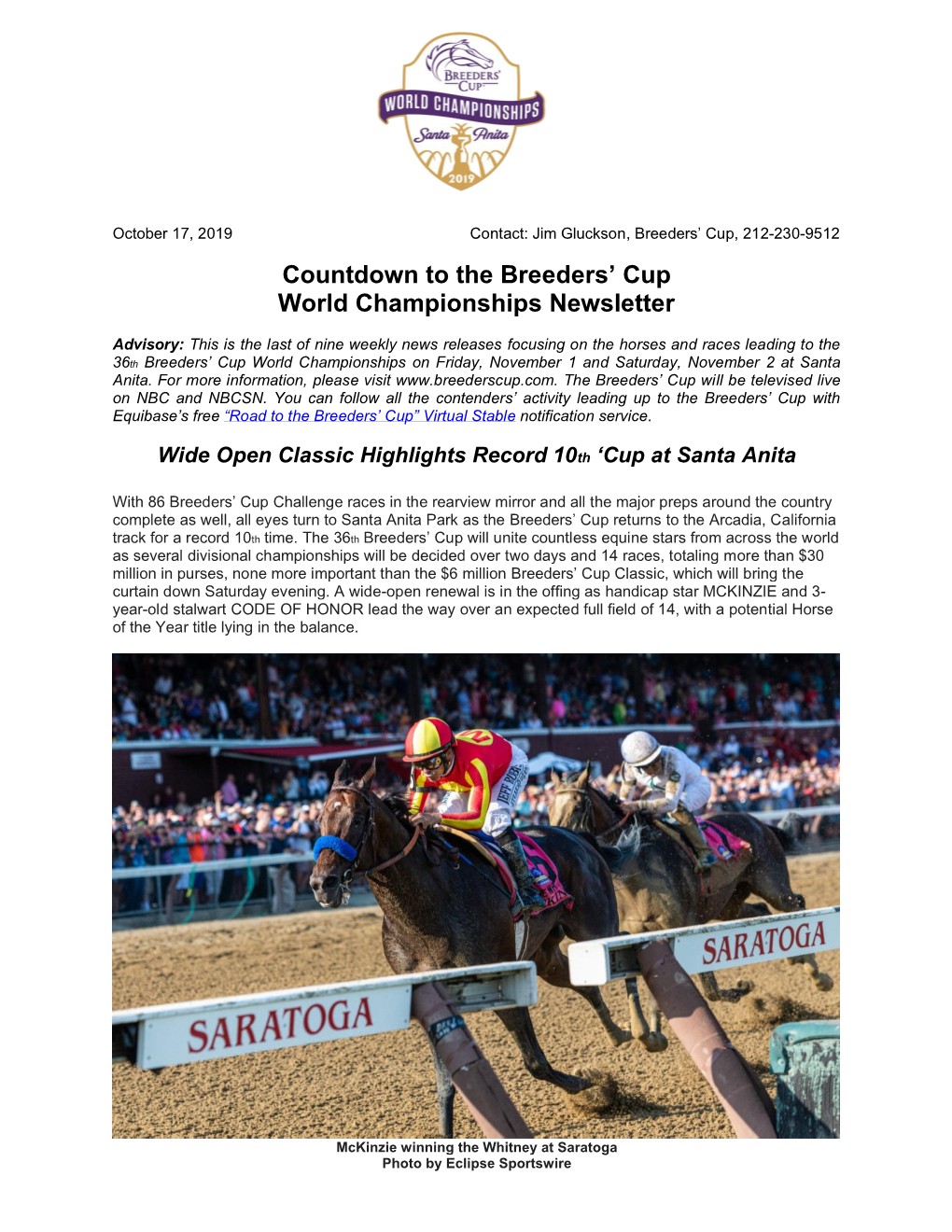 Read the Full Countdown to the Breeders' Cup World