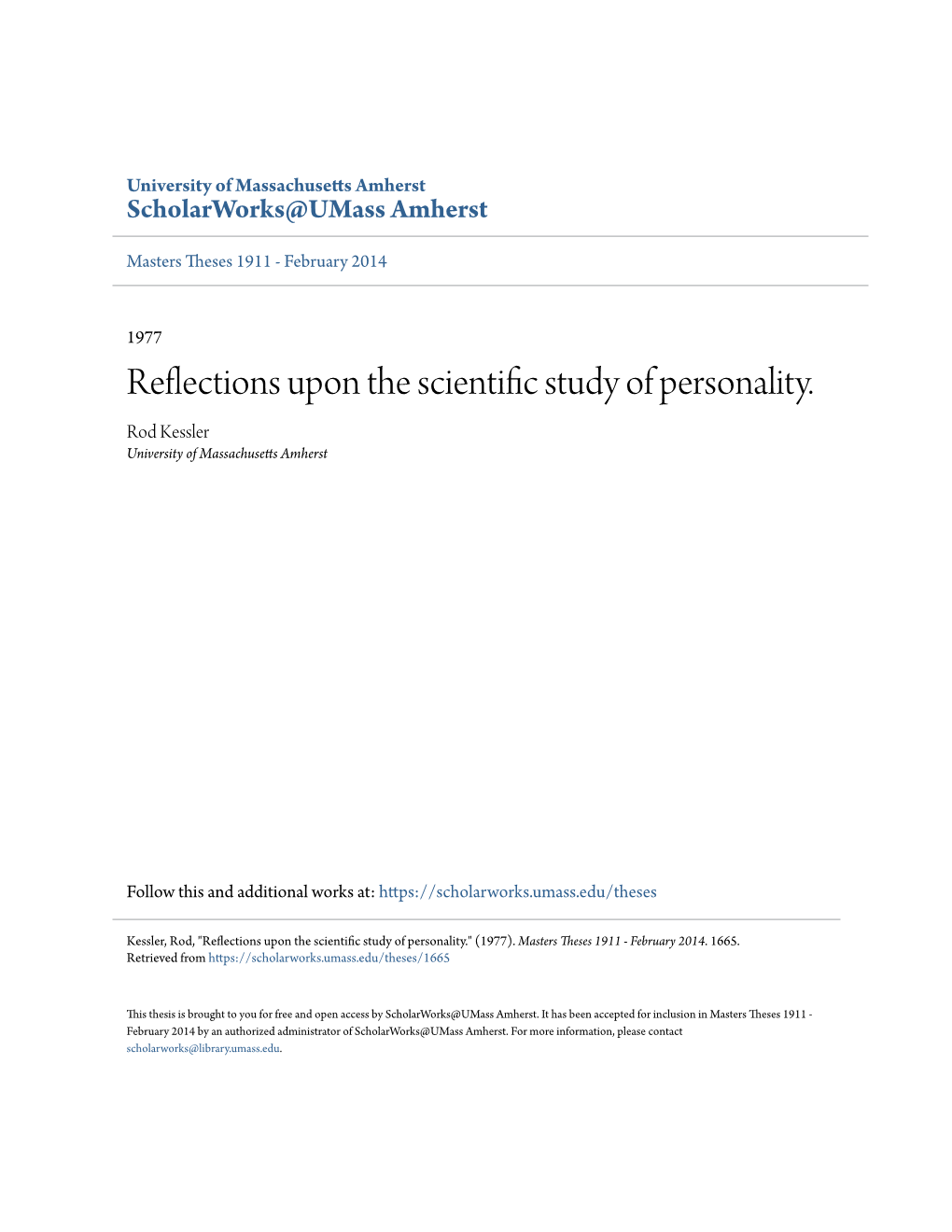 Reflections Upon the Scientific Study of Personality