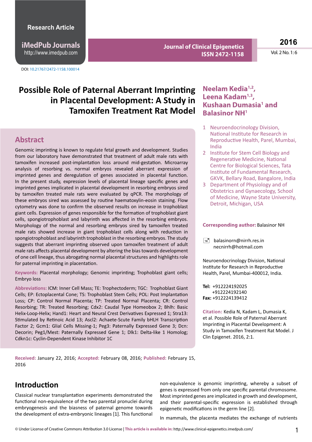 Possible Role of Paternal Aberrant Imprinting in Placental