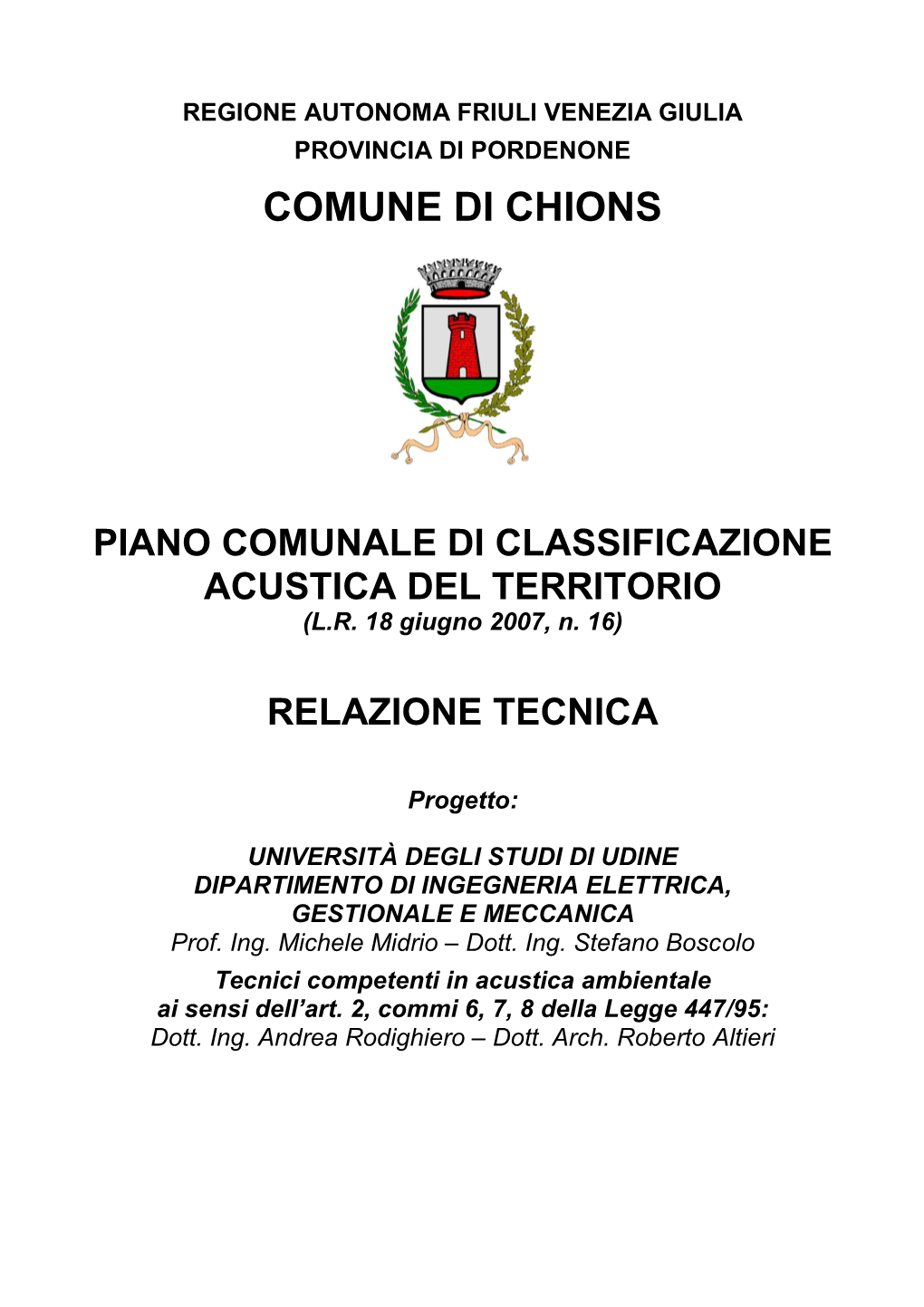 Piano Comunale Di Classificazione Acustica Del Territorio (L.R