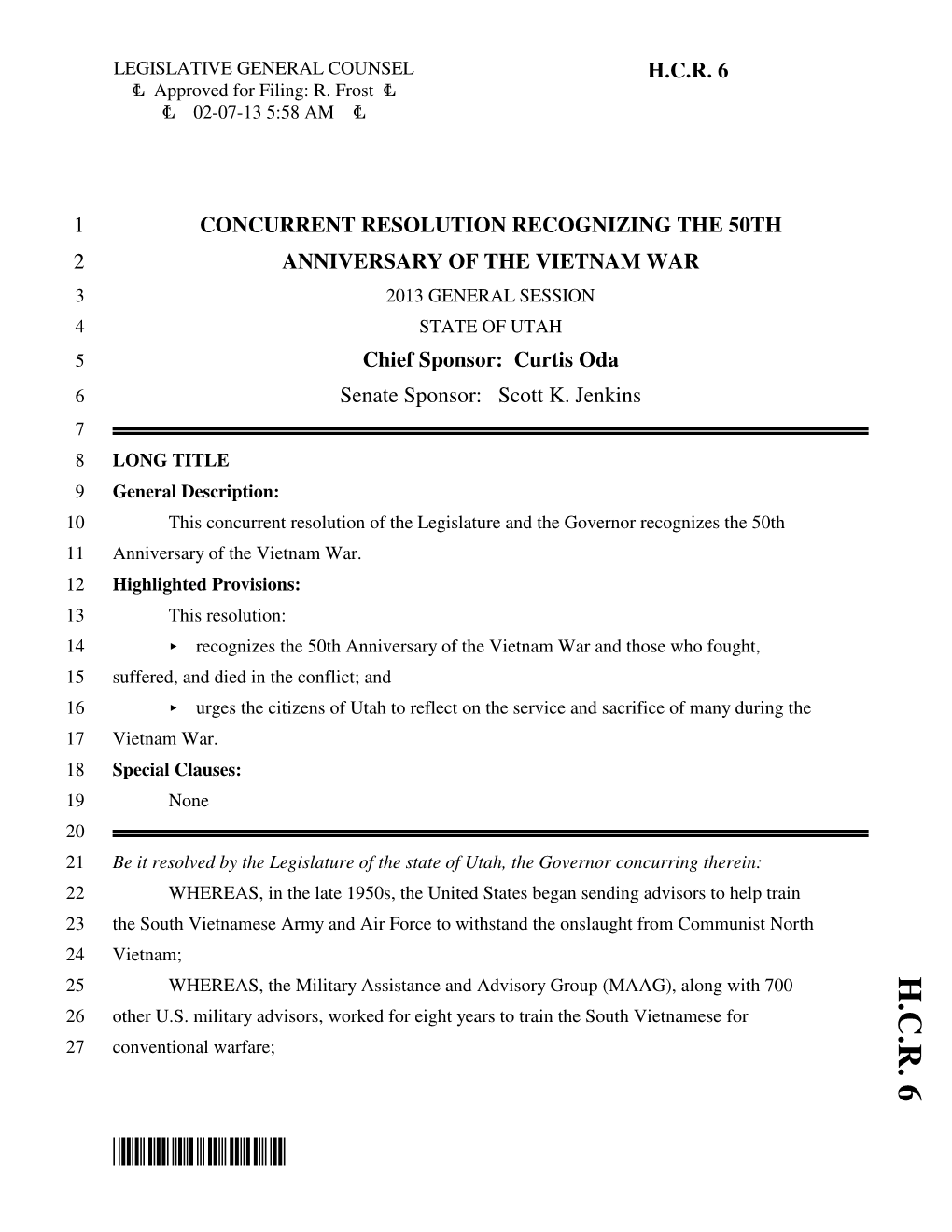 Introduced Legislation HCR006