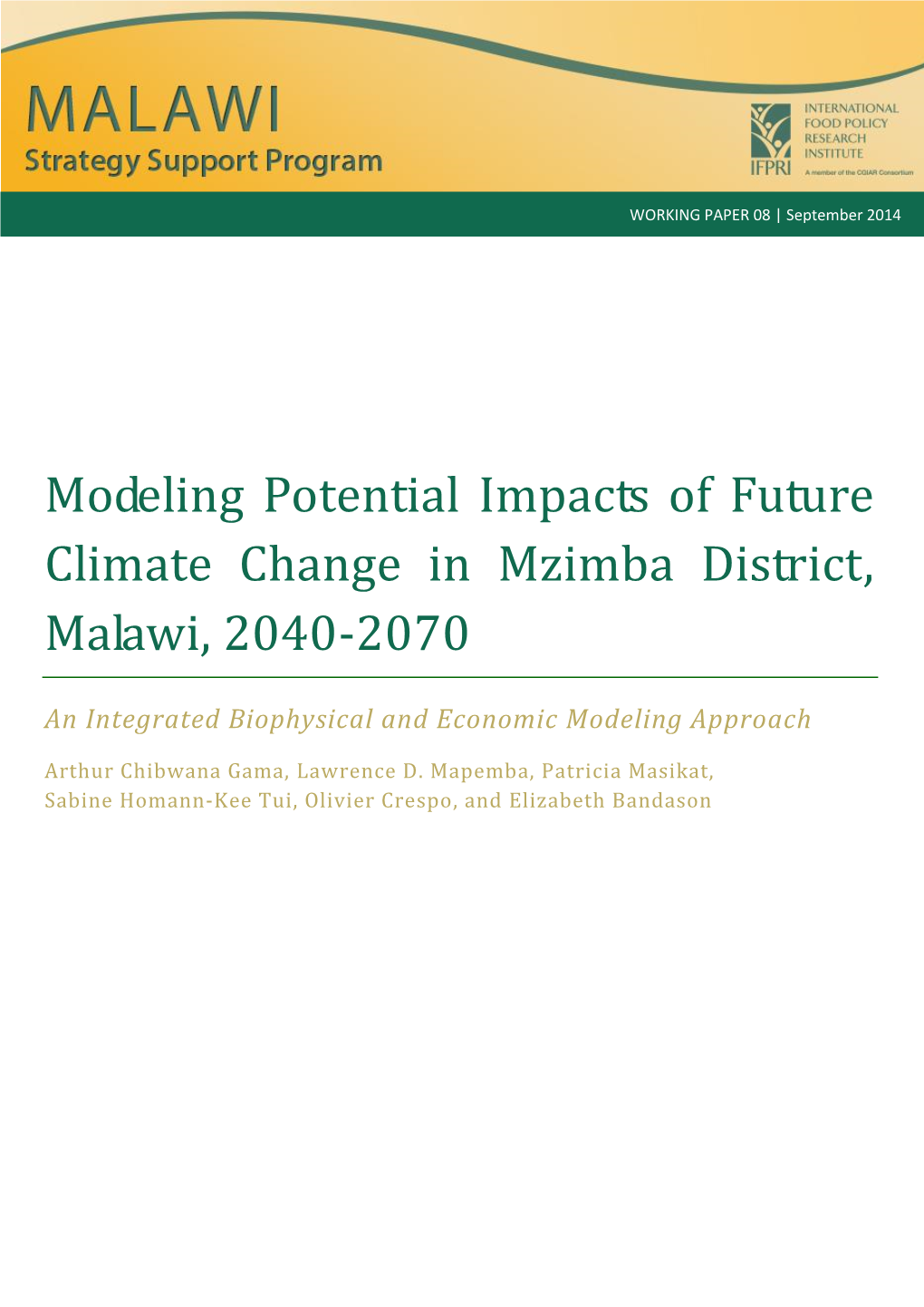 Modeling Potential Impacts of Future Climate Change in Mzimba District, Malawi, 2040-2070
