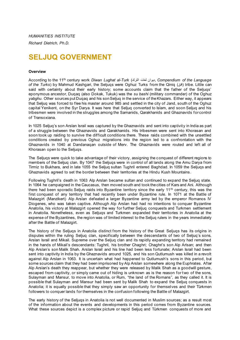 Seljuq Government