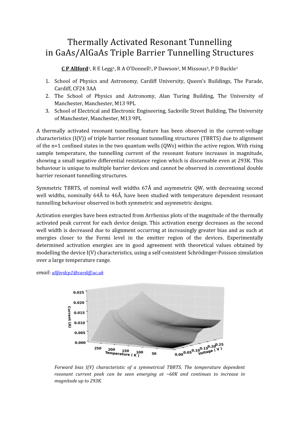 Thermally Activated Resonant Tunnelling in Gaas/Algaas Triple Barrier Tunnelling Structures