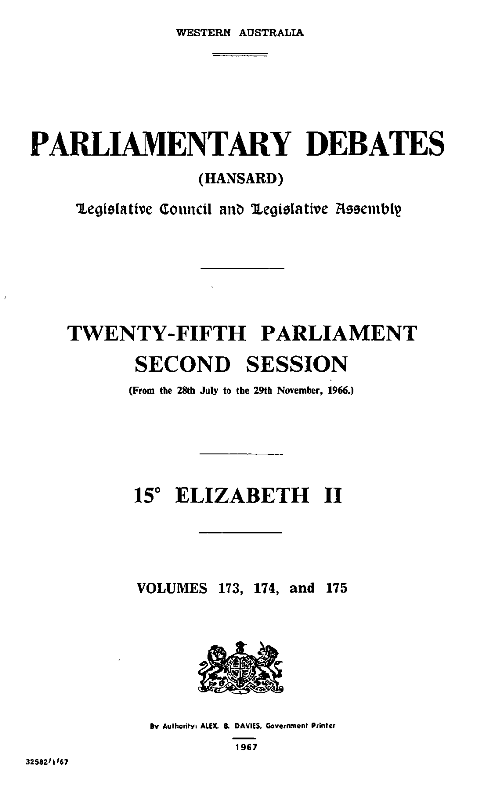 Hansard Index 1966