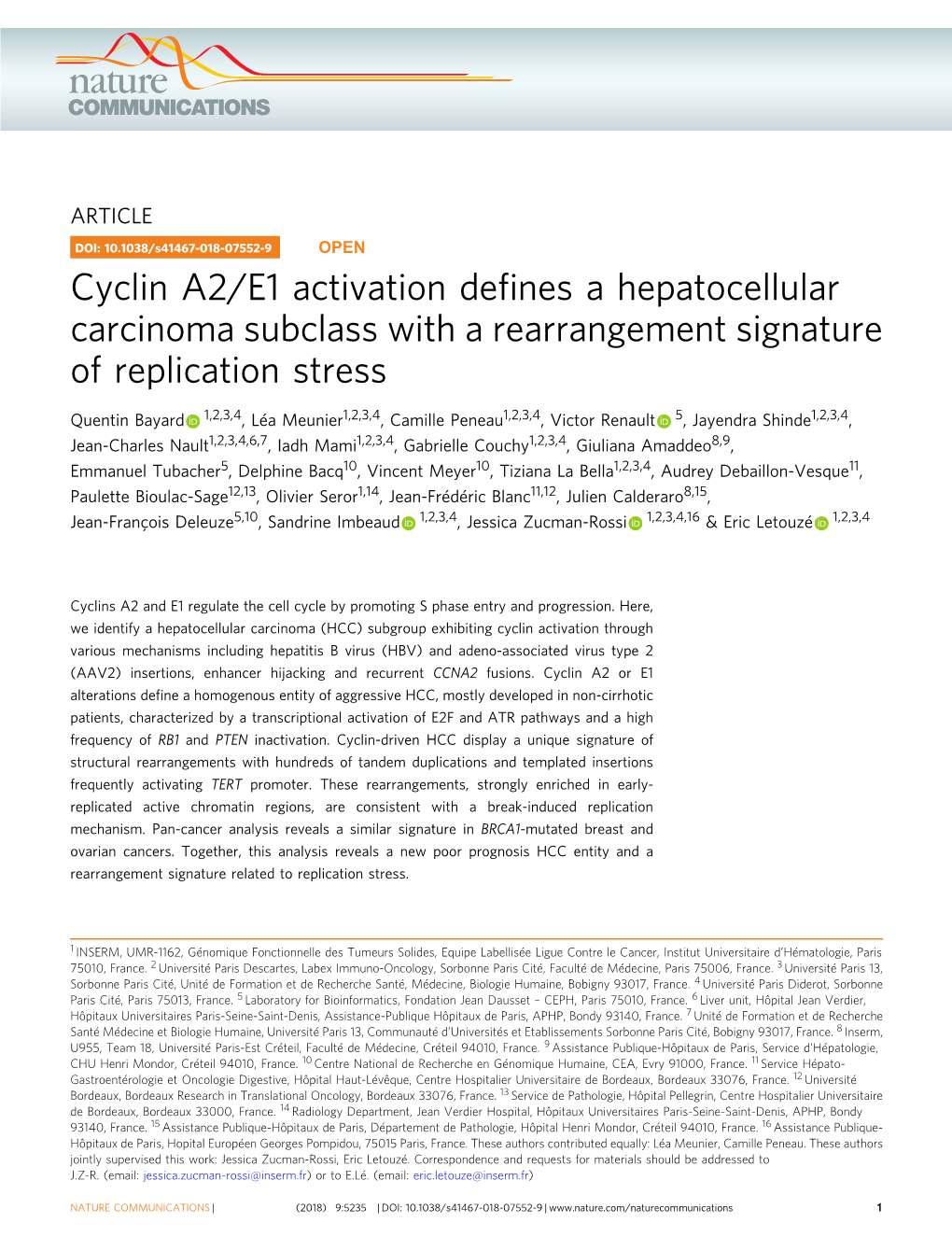 Cyclin A2/E1 Activation Defines a Hepatocellular Carcinoma Subclass