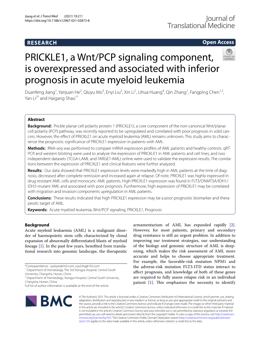 PRICKLE1, a Wnt/PCP Signaling Component, Is Overexpressed and Associated with Inferior Prognosis in Acute Myeloid Leukemia