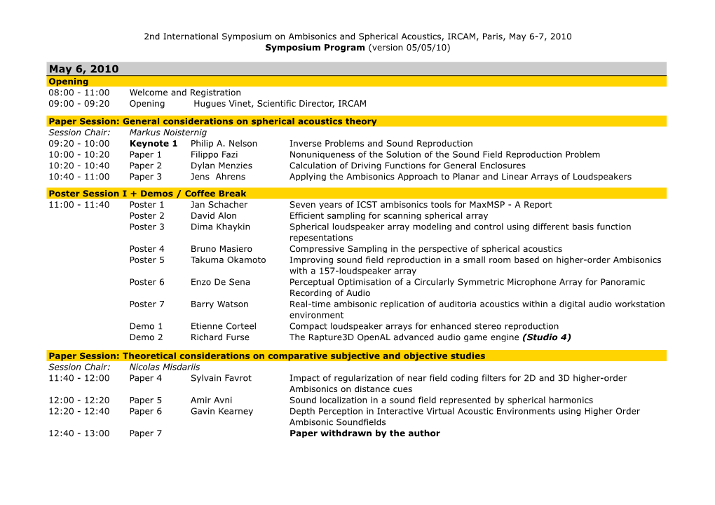 Ambisonics'10 Schedule