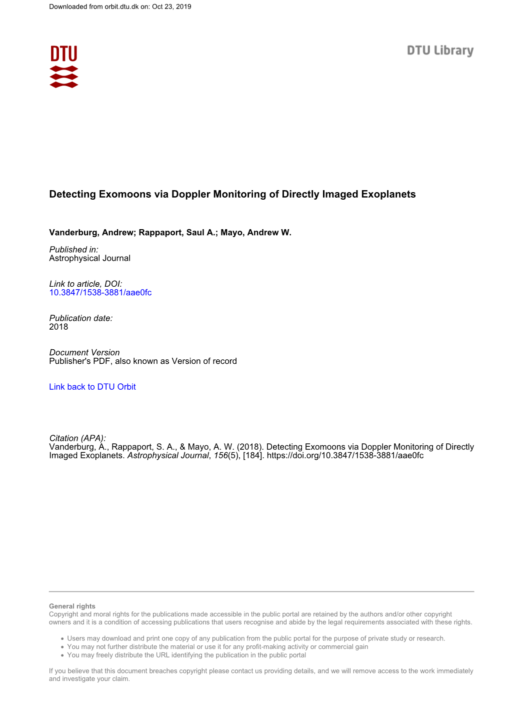 Detecting Exomoons Via Doppler Monitoring of Directly Imaged Exoplanets