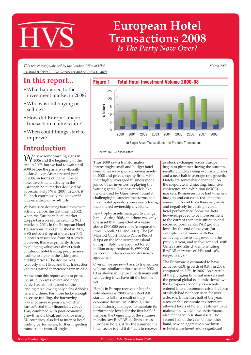 European Hotel Transactions 2008 Is the Party Now Over?