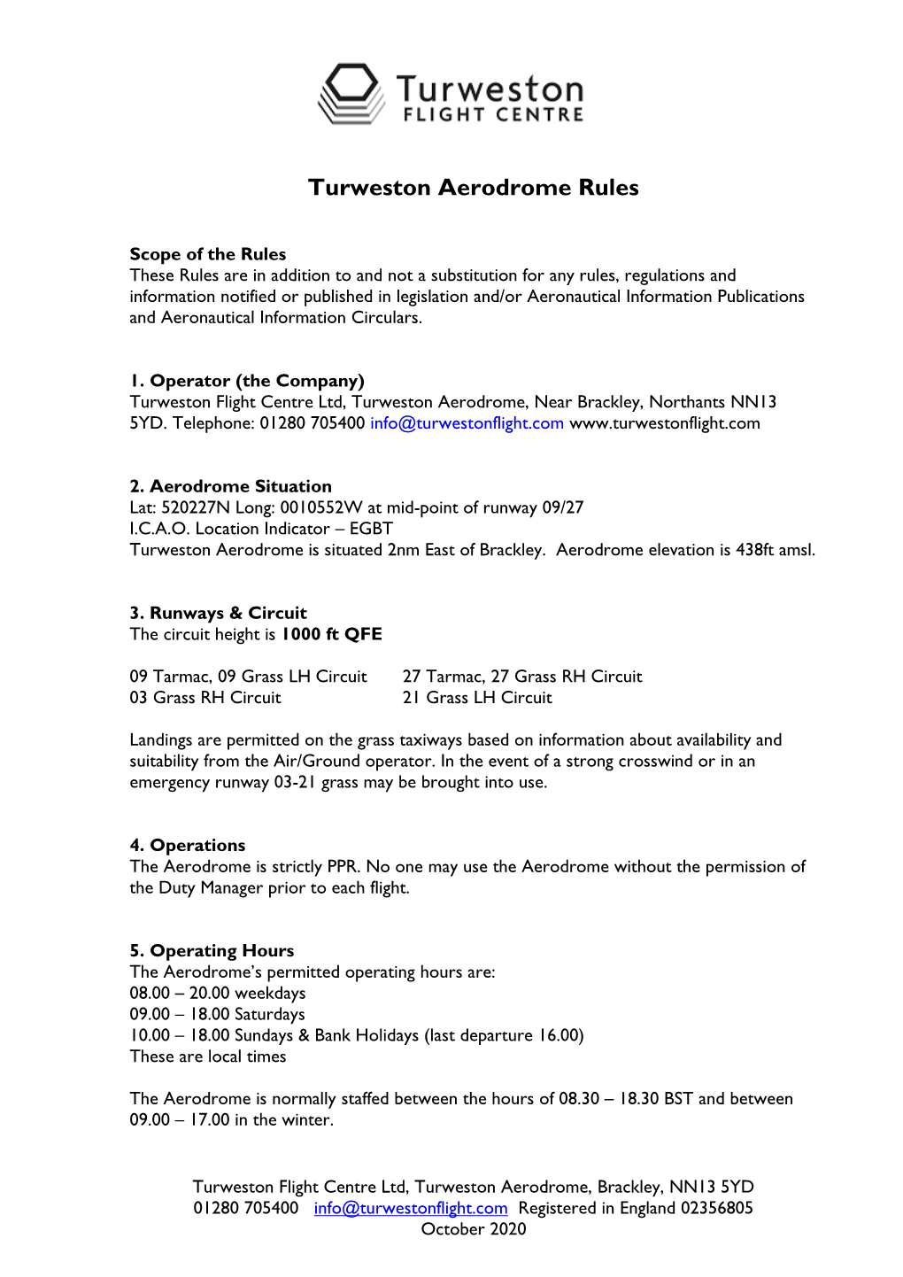 Turweston Aerodrome Rules