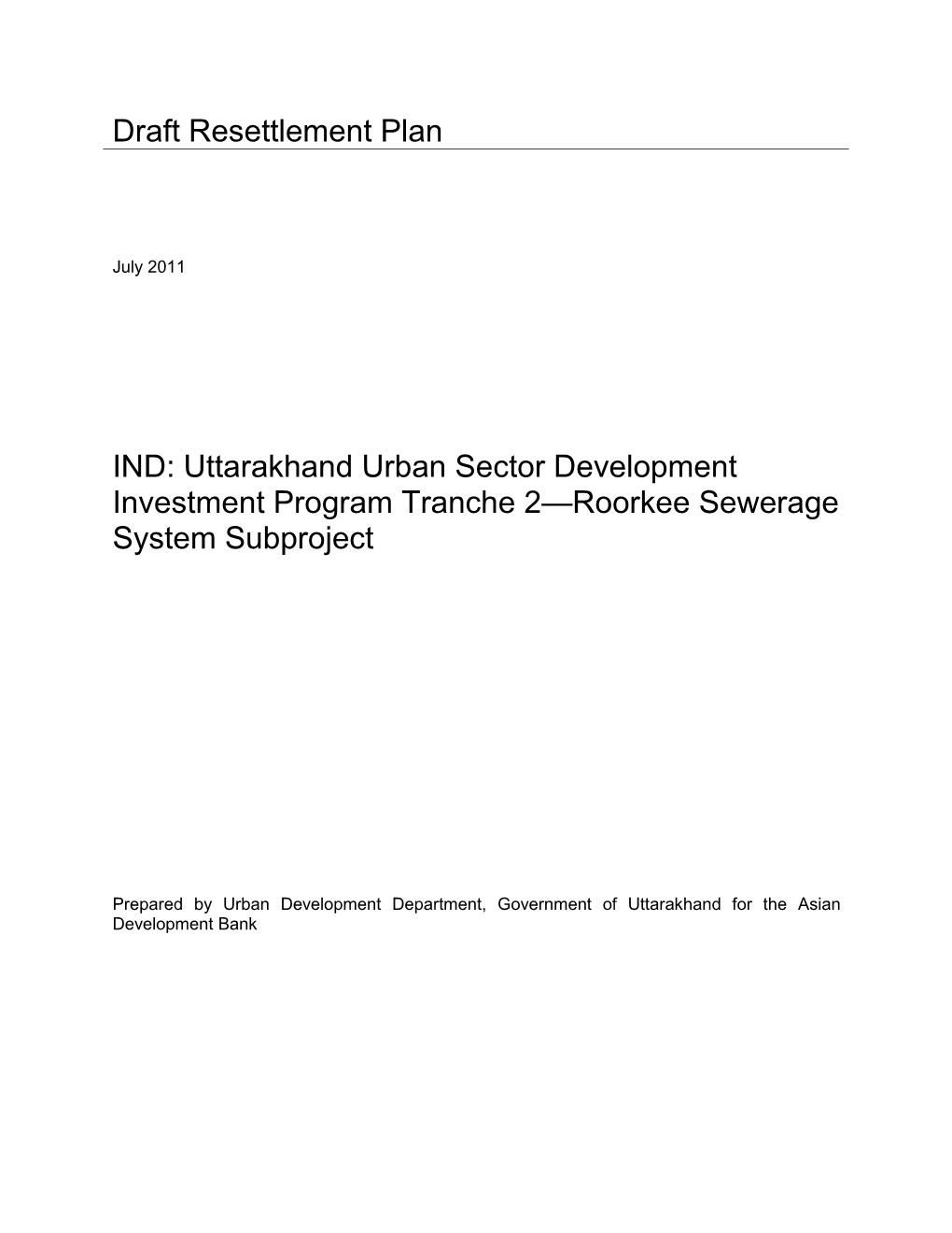 Draft RP: India: Uttarakhand Urban Sector Development Investment