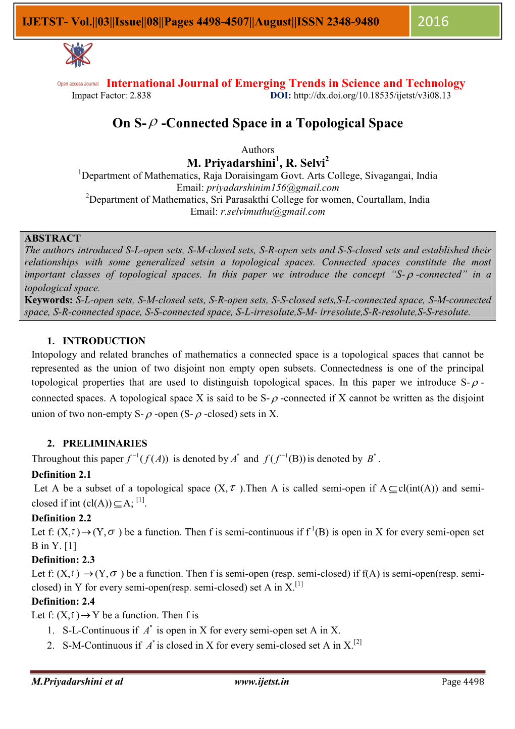 On S- Ρ -Connected Space in a Topological Space