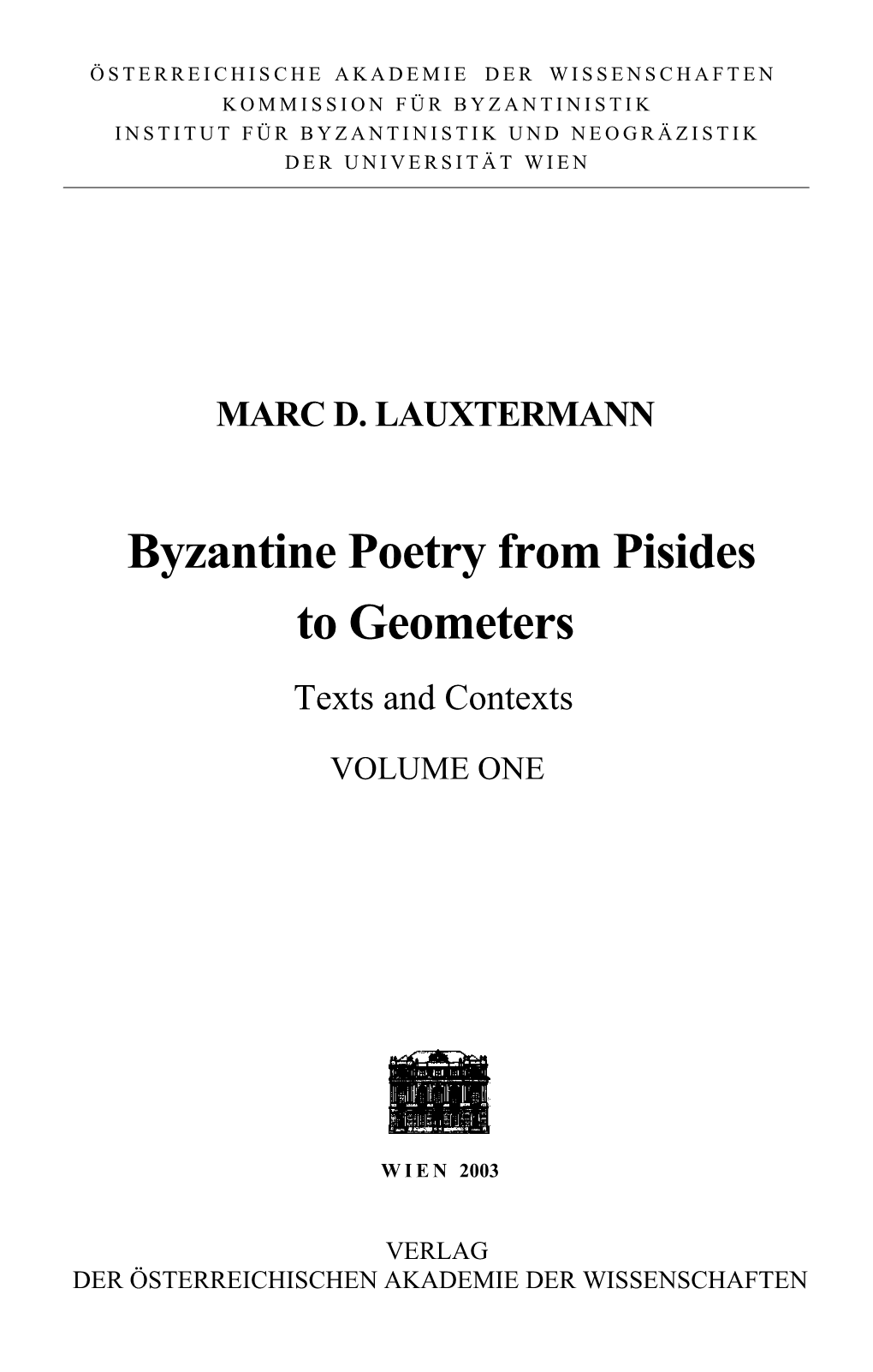 Byzantine Poetry from Pisides to Geometers