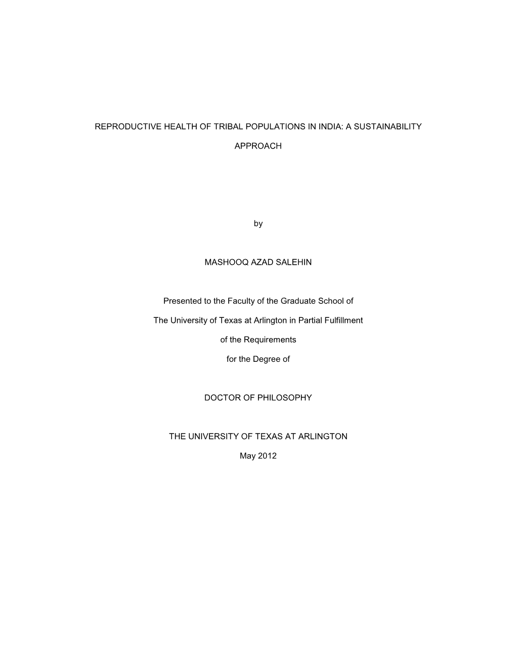 Reproductive Health of Tribal Populations in India: a Sustainability