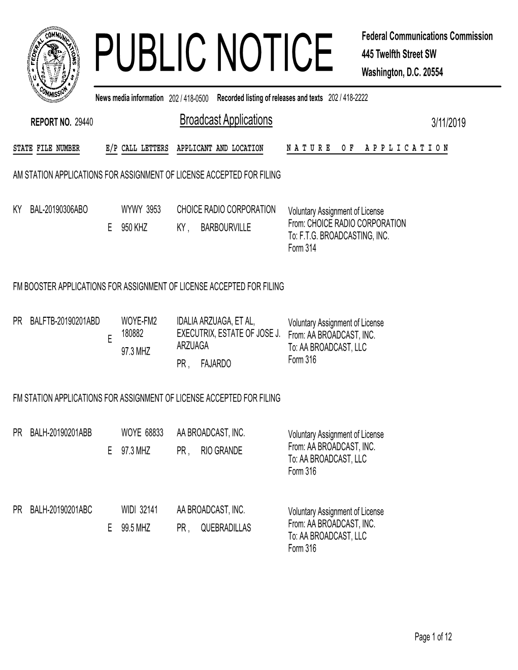 Broadcast Applications 3/11/2019