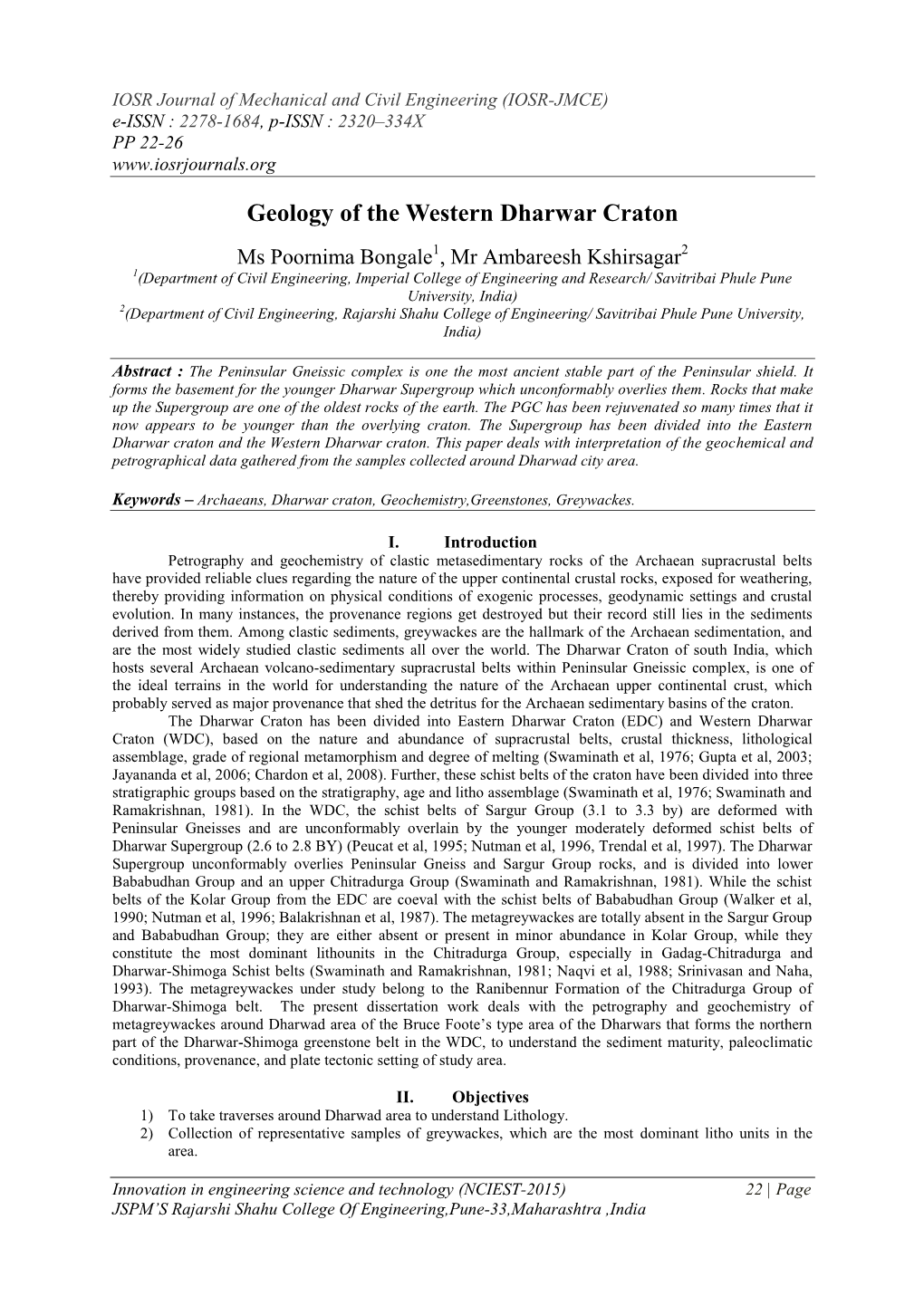 Geology of the Western Dharwar Craton